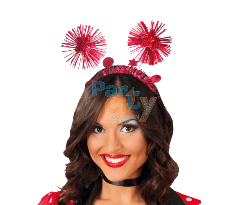 VINCHA ANTENITA CON CORAZON Y PAPEL METALIZADO CON FLECOS COMPLETO