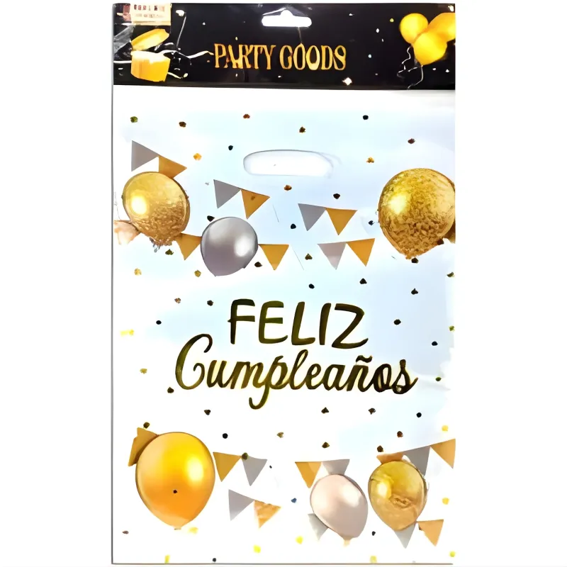 BOLSAS PLASTICAS FELIZ CUMPLEAÑOS BLANCAS 10 UNIDADES