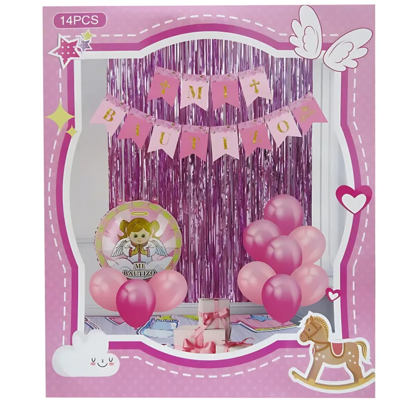 SET DECORACION BOUQUET MI BAUTIZO ROSA