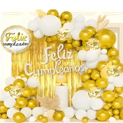 SET DECORACIÓN BOUQUET FELIZ CUMPLEAÑOS DORADO