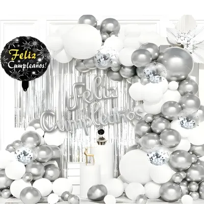 SET DECORACIÓN BOUQUET FELIZ CUMPLEAÑOS PLATEADO