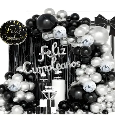 SET DECORACIÓN BOUQUET FELIZ CUMPLEAÑOS NEGRO