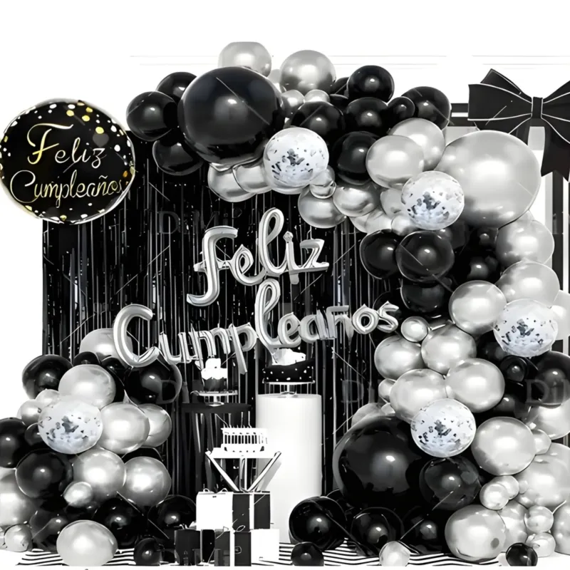 SET DECORACIÓN BOUQUET FELIZ CUMPLEAÑOS NEGRO