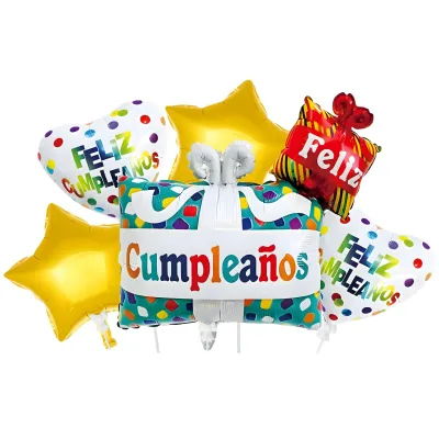 SET GLOBOS FOIL 5 PIEZAS FELIZ CUMPLEAÑOS REGALO X10