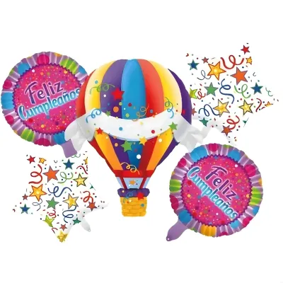 SET GLOBOS FOIL 5 PIEZAS FELIZ CUMPLEAÑOS GLOBO AEROSTATICO X10
