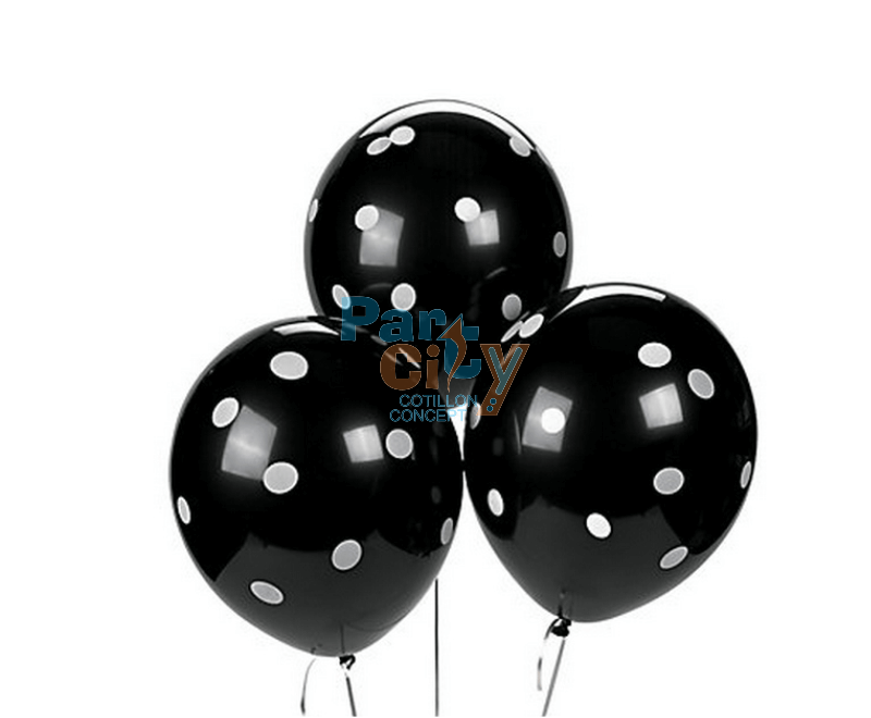 GLOBO NEGRO CON LUNARES BLANCOS X25