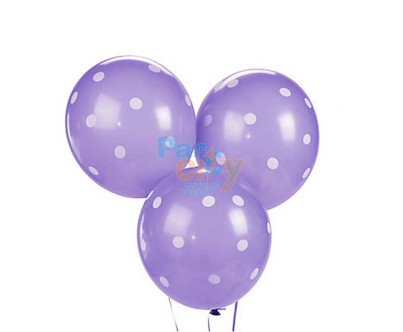 GLOBO LILA CON LUNARES BLANCOS X25