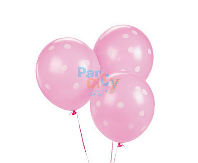 GLOBO ROSA CON LUNARES BLANCOS X25