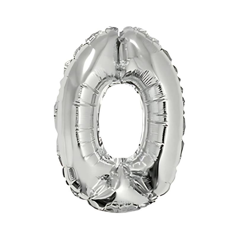 GLOBO INFLABLE METALIZADO PLATA NUMERO 0 16 PULGADAS/40 CM X10 UNIDADES