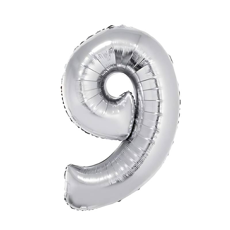 GLOBO INFLABLE METALIZADO PLATA NUMERO 9 16 PULGADAS/40 CM X10 UNIDADES