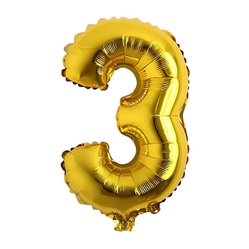 GLOBO INFLABLE METALIZADO ORO NUMERO 3 16 PULGADAS/40 CM X10 UNIDADES
