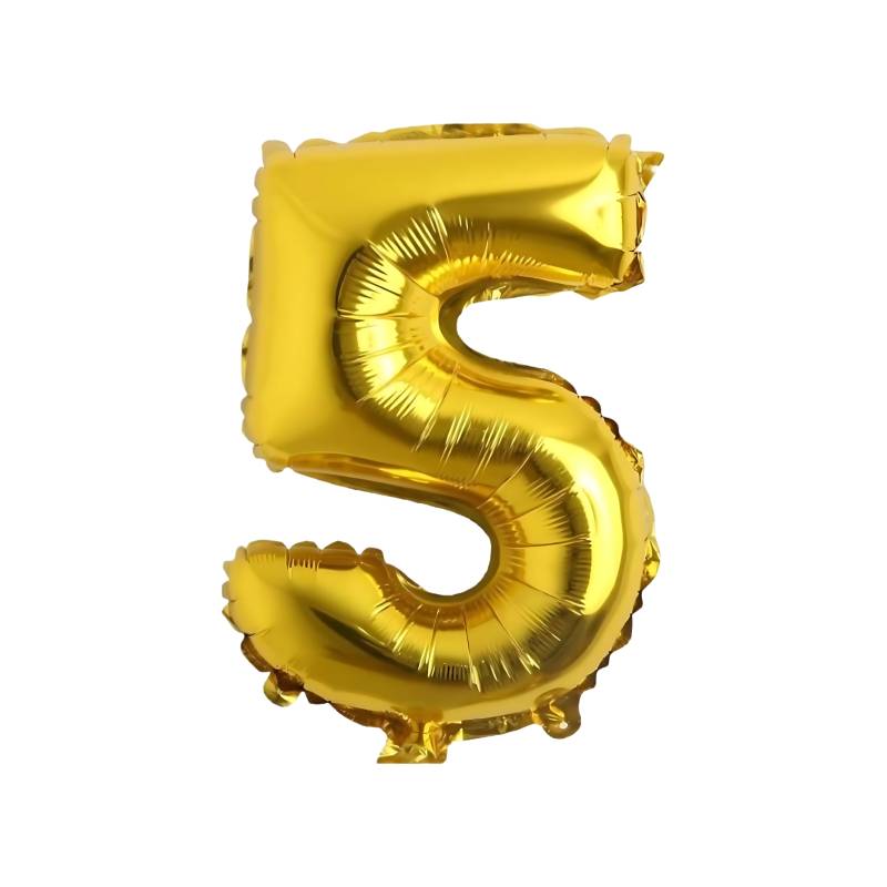 GLOBO INFLABLE METALIZADO ORO NUMERO 5 16 PULGADAS/40 CM X10 UNIDADES
