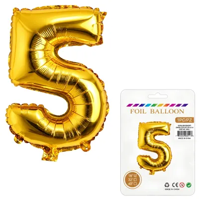 Globo Inflable Metalizado Dorado Numero 5 16 Pulgadas/40 Cm X10 Unidades
