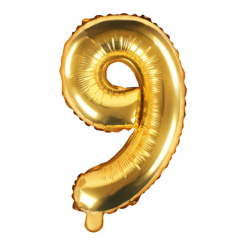 GLOBO INFLABLE METALIZADO ORO NUMERO 9 16 PULGADAS/40 CM X10 UNIDADES