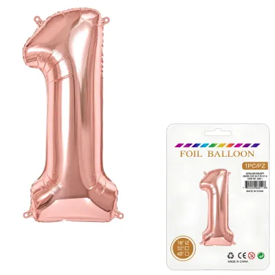 Globo Inflable Metalizado Rosa Gold Numero 1 16 Pulgadas/40 Cm X10 Unidades
