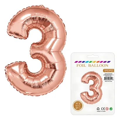Globo Inflable Metalizado Rosa Gold Numero 3 16 Pulgadas/40 Cm X10 Unidades