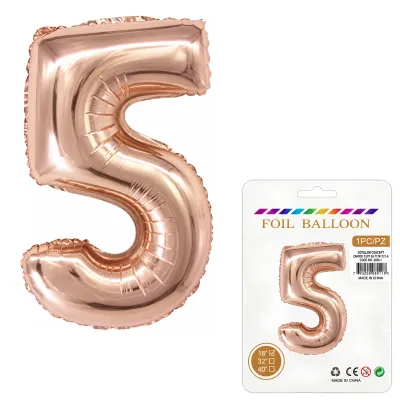 Globo Inflable Metalizado Rosa Gold Numero 5 16 Pulgadas/40 Cm X10 Unidades