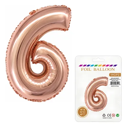 Globo Inflable Metalizado Rosa Gold Numero 6 16 Pulgadas/40 Cm X10 Unidades