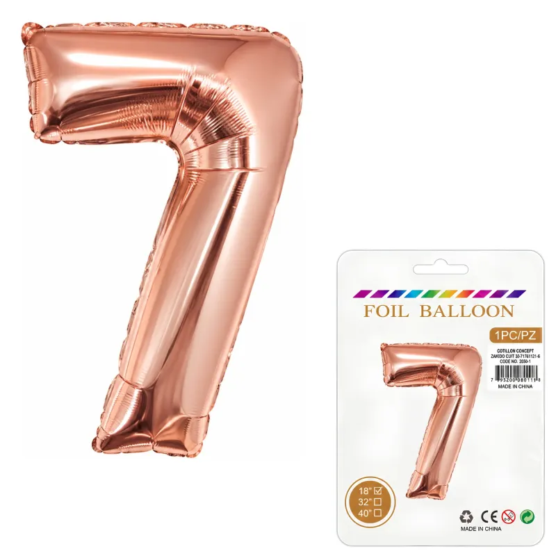 Globo Inflable Metalizado Rosa Gold Numero 7 16 Pulgadas/40 Cm X10 Unidades