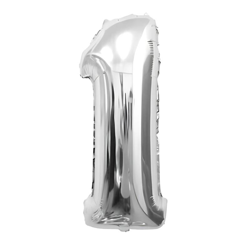 GLOBO INFLABLE METALIZADO PLATA NUMERO 1 32 PULGADAS/80 CM X10 UNIDADES