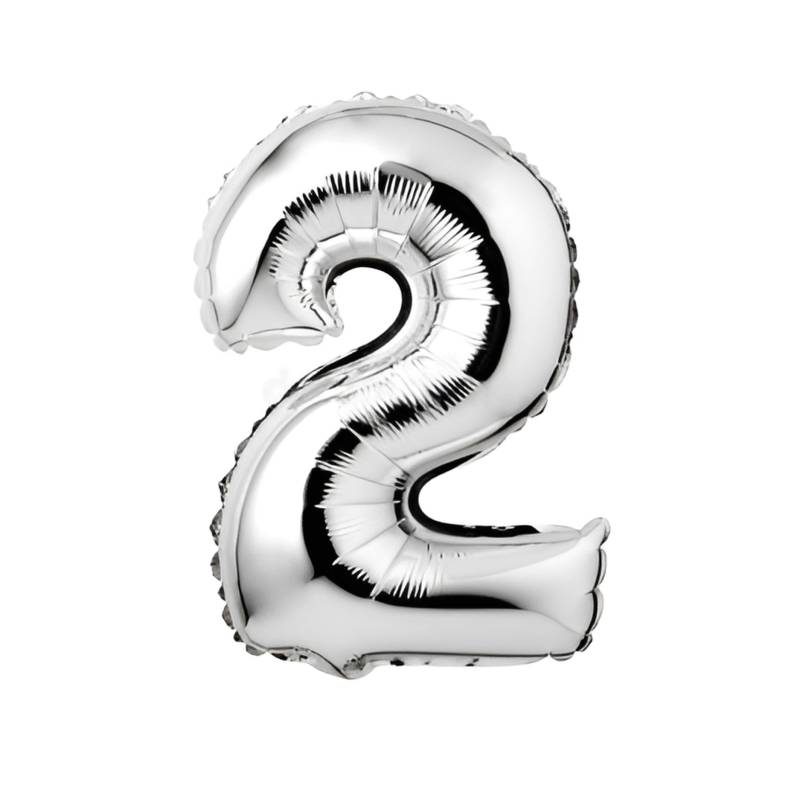 GLOBO INFLABLE METALIZADO PLATA NUMERO 2 32 PULGADAS/80 CM X10 UNIDADES