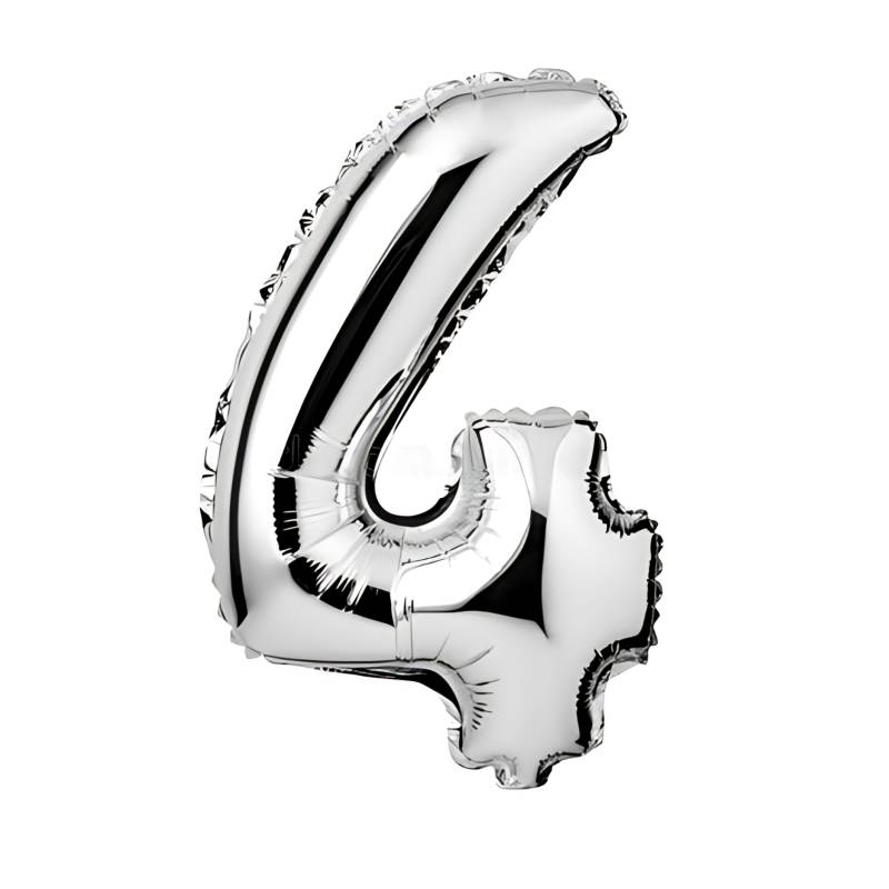GLOBO INFLABLE METALIZADO PLATA NUMERO 4 32 PULGADAS/80 CM X10 UNIDADES