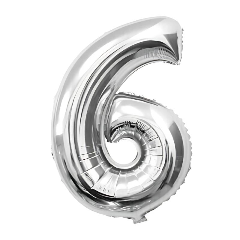 GLOBO INFLABLE METALIZADO PLATA NUMERO 6 32 PULGADAS/80 CM X10 UNIDADES