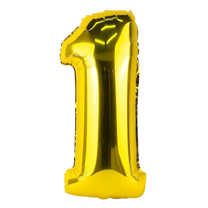 GLOBO INFLABLE METALIZADO ORO NUMERO 1 32 PULGADAS/80 CM X10 UNIDADES