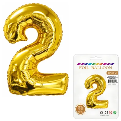 Globo Inflable Metalizado Dorado Numero 2 32 Pulgadas/80 Cm X10 Unidades