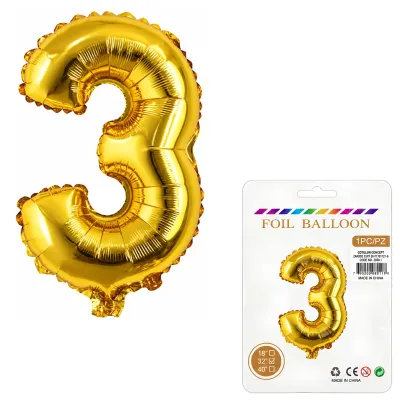 Globo Inflable Metalizado Dorado Numero 3 32 Pulgadas/80 Cm X10 Unidades