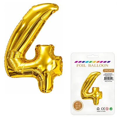 Globo Inflable Metalizado Dorado Numero 4 32 Pulgadas/80 Cm X10 Unidades