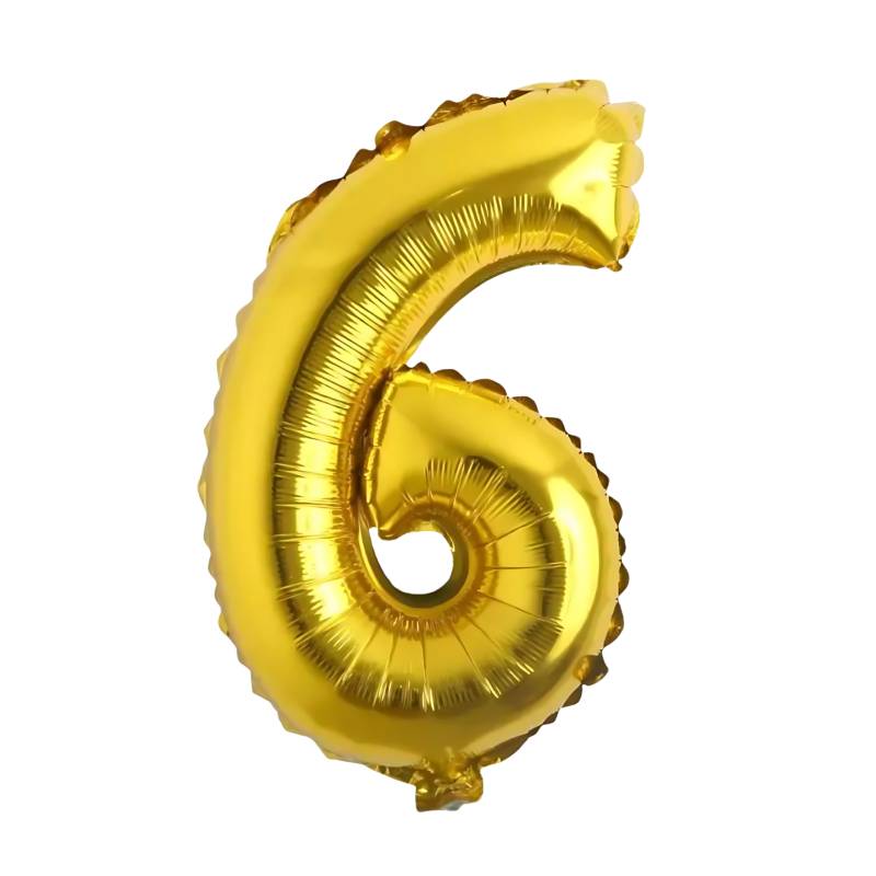 GLOBO INFLABLE METALIZADO ORO NUMERO 6 32 PULGADAS/80 CM X10 UNIDADES