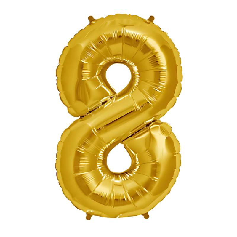 GLOBO INFLABLE METALIZADO ORO NUMERO 8 32 PULGADAS/80 CM X10 UNIDADES