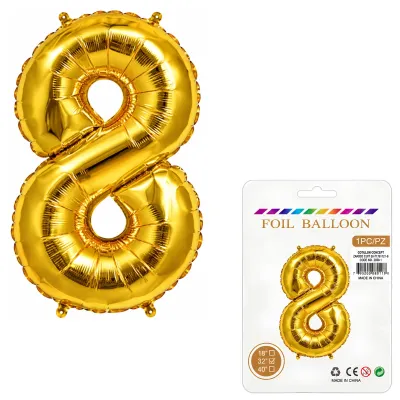 Globo Inflable Metalizado Dorado Numero 8 32 Pulgadas/80 Cm X10 Unidades