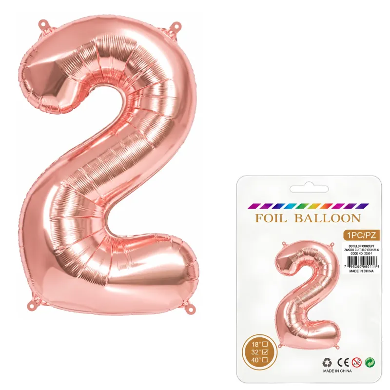 Globo Inflable Metalizado Rosa Gold Numero 2 32 Pulgadas/80 Cm X10 Unidades