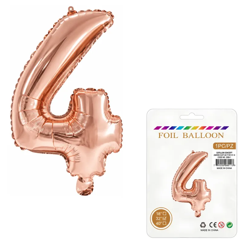 Globo Inflable Metalizado Rosa Gold Numero 4 32 Pulgadas/80 Cm X10 Unidades