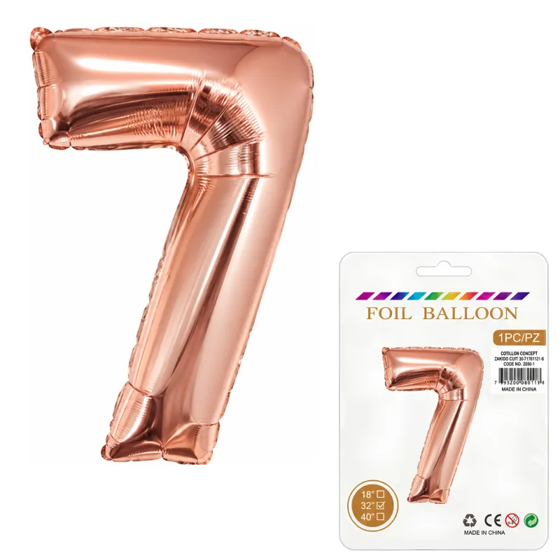 Globo Inflable Metalizado Rosa Gold Numero 7 32 Pulgadas/80 Cm X10 Unidades