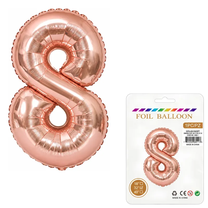 Globo Inflable Metalizado Rosa Gold Numero 8 32 Pulgadas/80 Cm X10 Unidades