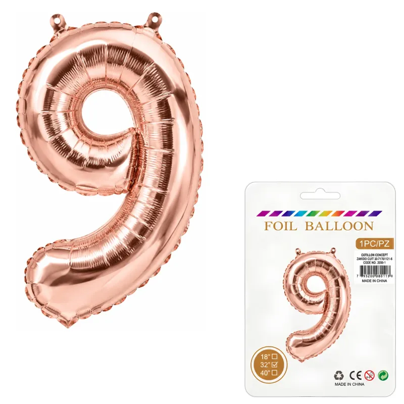 Globo Inflable Metalizado Rosa Gold Numero 9 32 Pulgadas/80 Cm X10 Unidades