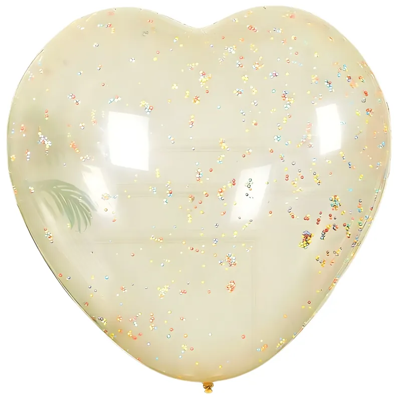 GLOBO CRISTAL FORMA CORAZON CON CONFETTI PELOTITAS TELGOPOR MULTICOLOR