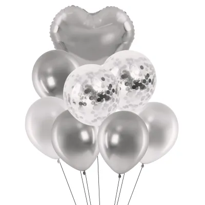 BOUQUET GLOBOS 8 PIEZAS PLATEADO X10