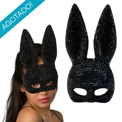 Máscara De Conejo Con Strass Negro