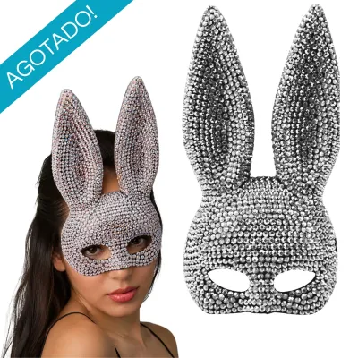 Máscara De Conejo Con Strass Plateado
