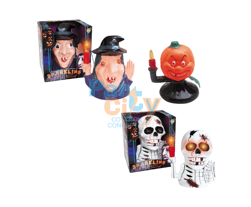 ADORNO HALLOWEEN BRUJA Y CALAVERA CON LUZ Y SONIDO
