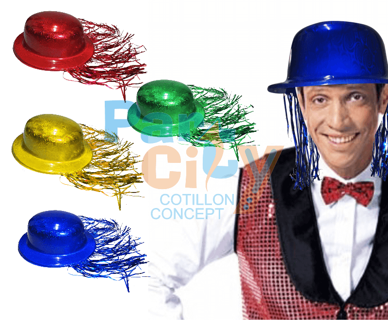 SOMBRERO METALIZADO HOLOGRAFICO BOMBIN CON FLECOS