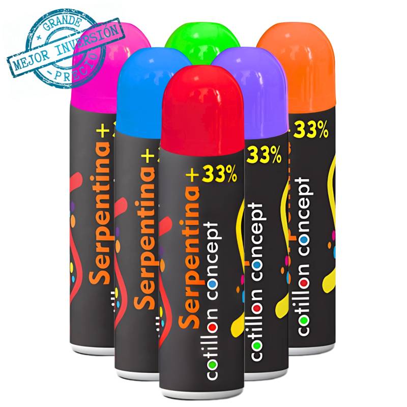 SERPENTINA EN AEROSOL 250 ml CAJA X24 UNIDADES COLORES SURTIDOS