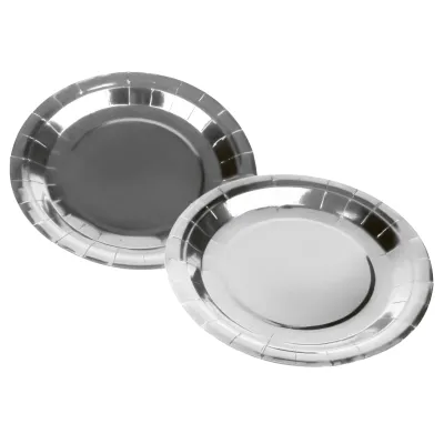 PLATO POLIPAPEL METALIZADO 8 UNIDADES PLATEADO