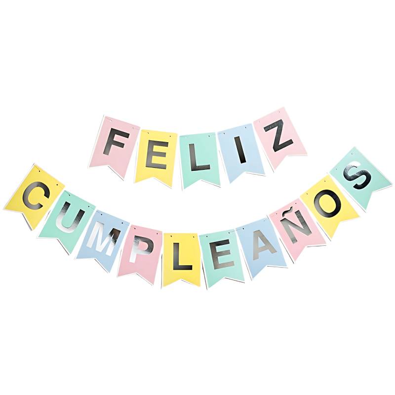 BANDERIN FELIZ CUMPLEAÑOS PASTEL MULTICOLOR