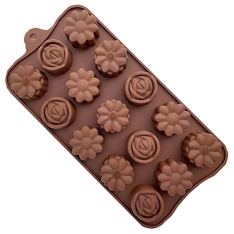MOLDE DE SILICONA PARA BOMBONES X10 FORMA DE FLOR