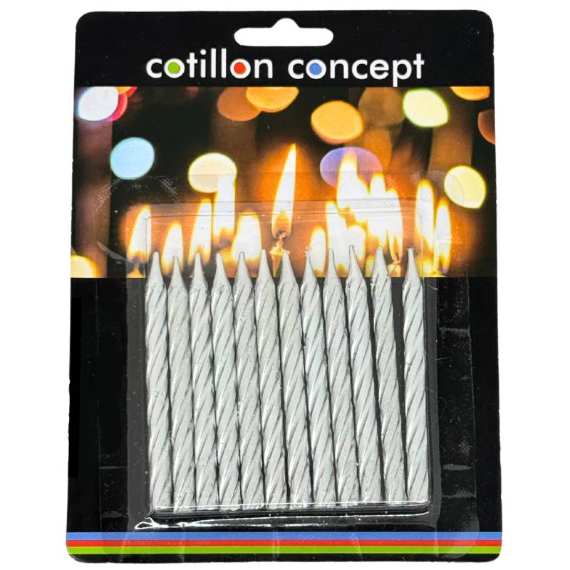 VELAS TORNEADAS PLATEADAS BLISTER X12 UNIDADES